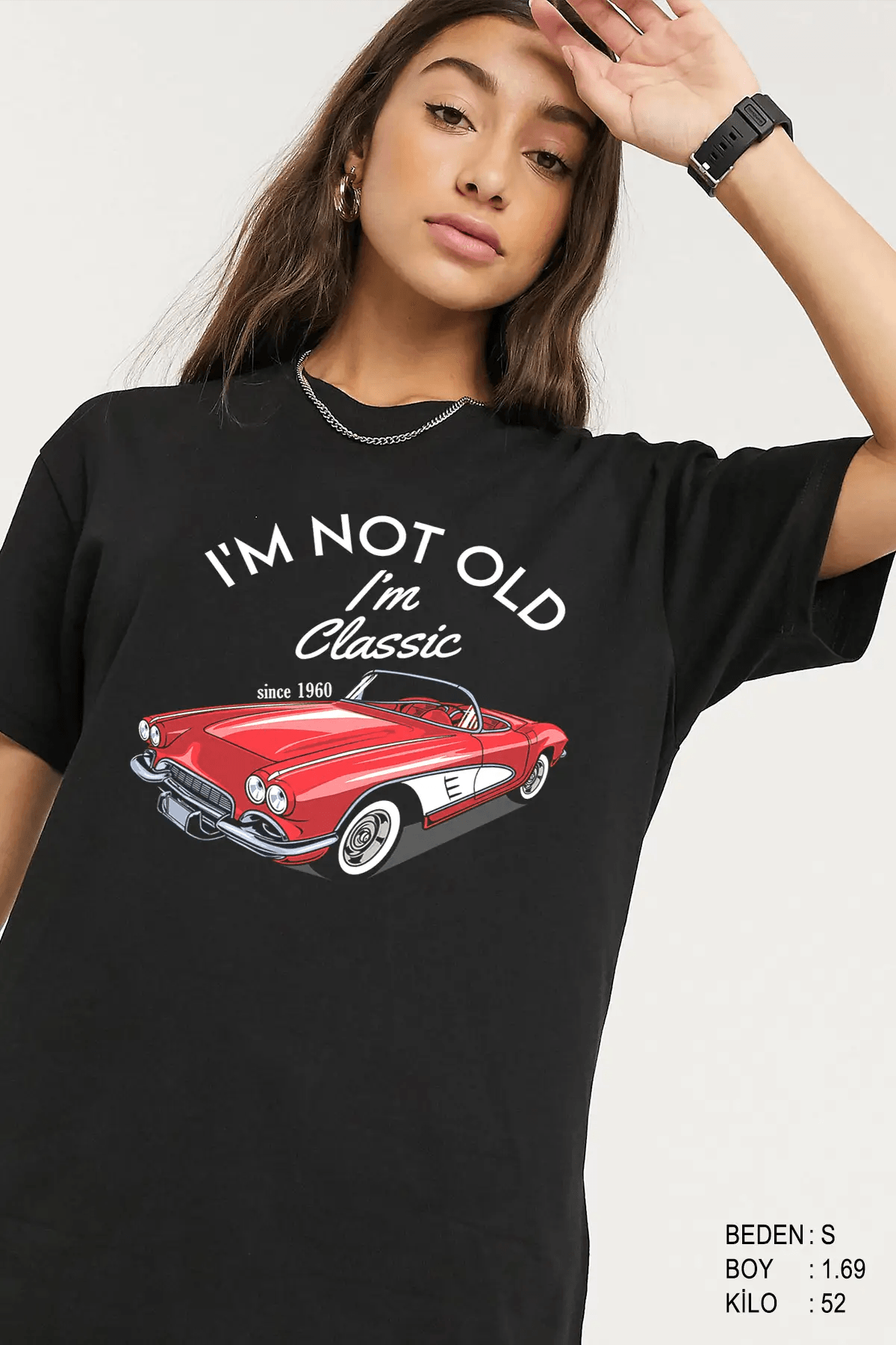 Classic Car Oversize Kadın Tişört - PΛSΛGE