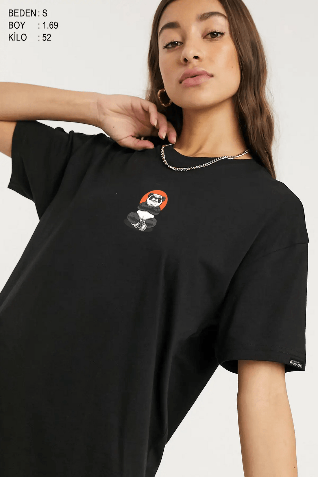 Yoga Panda Oversize Kadın Tişört - PΛSΛGE