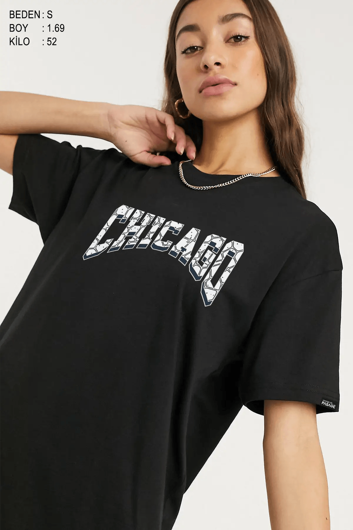 Chicago City Oversize Kadın Tişört - PΛSΛGE