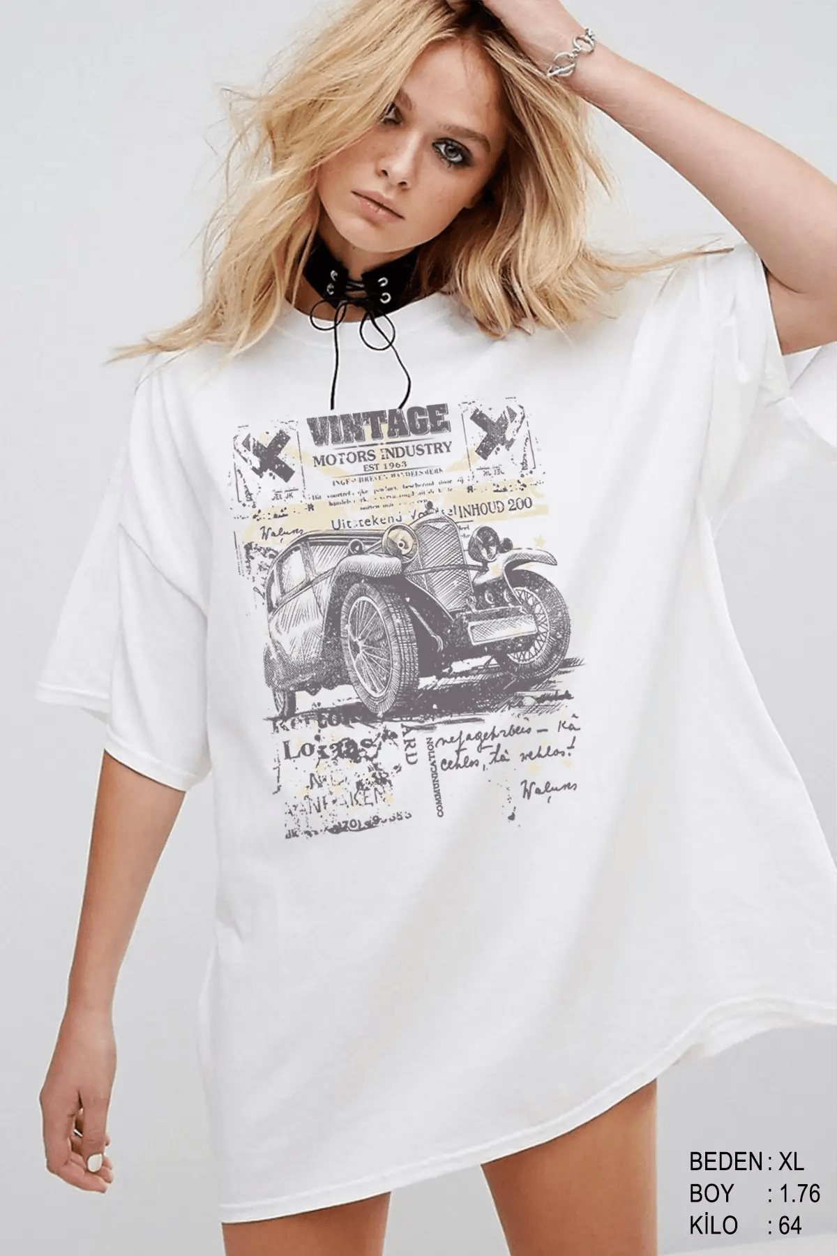 Vintage Car Oversize Kadın Tişört - PΛSΛGE