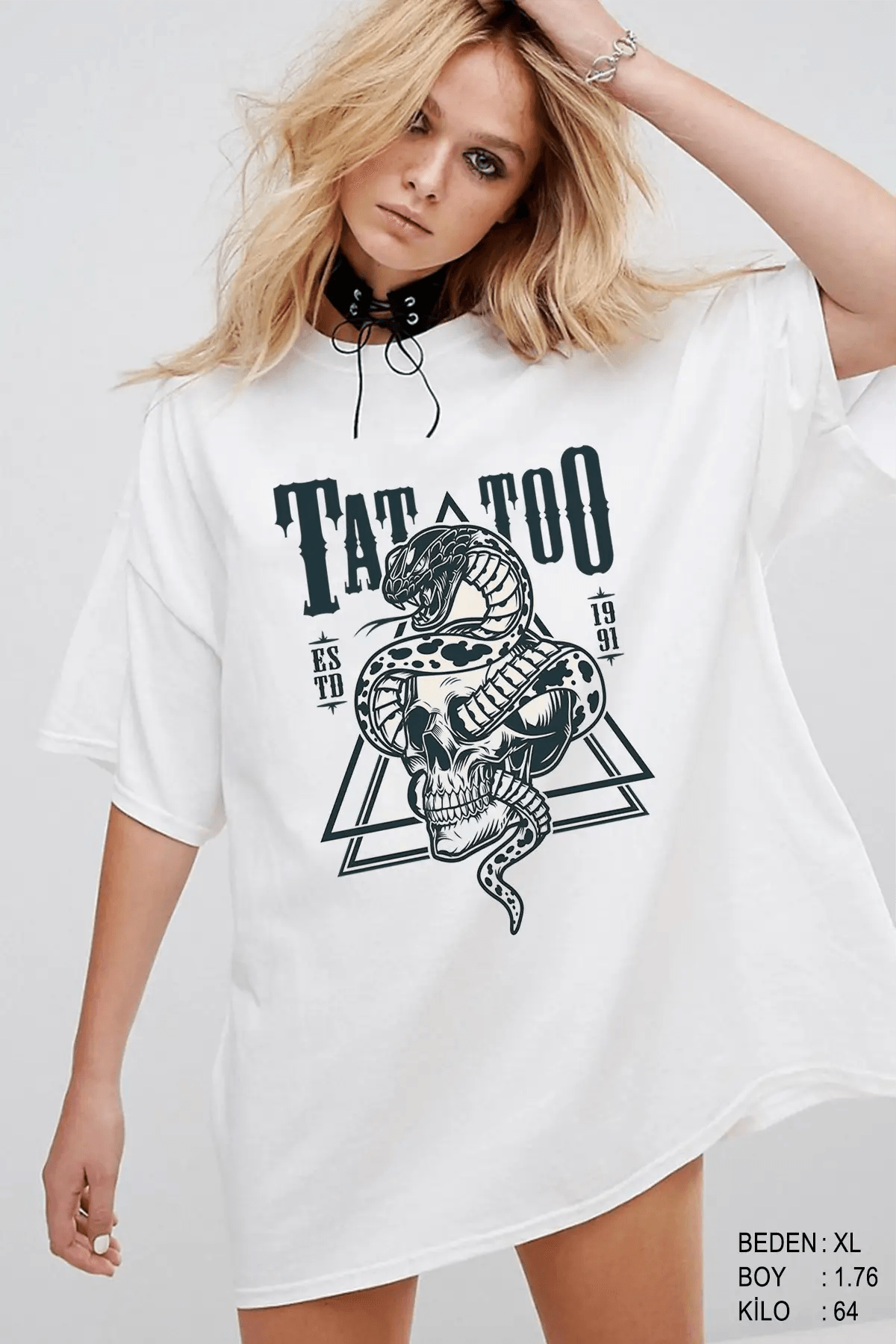 Tattoo Oversize Kadın Tişört - PΛSΛGE