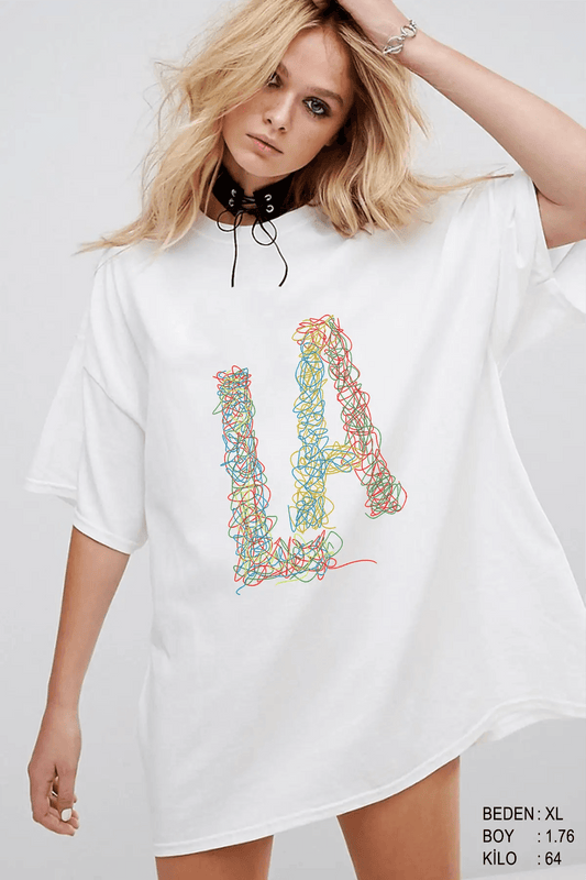 Linear LA Oversize Kadın Tişört - PΛSΛGE