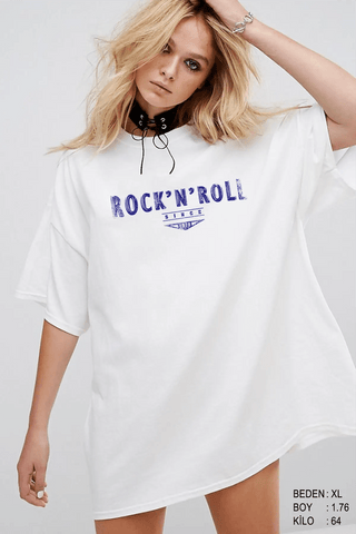 Rock And Roll Oversize Kadın Tişört - PΛSΛGE