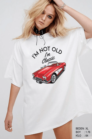 Classic Car Oversize Kadın Tişört - PΛSΛGE